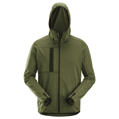 Snickers AllroundWork fleece hoodie with zip - khaki green