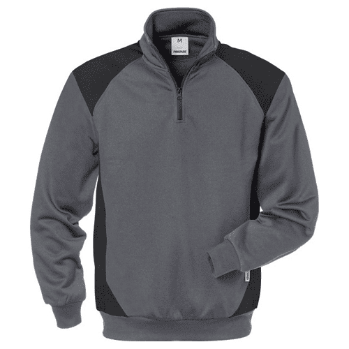 Fristads sweater with short zip 7048 SHV - grey/black
