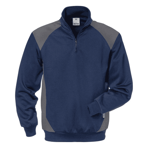 Fristads sweater with short zip 7048 SHV - navy blue/grey
