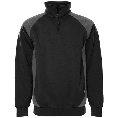 Fristads sweater met korte rits 7048 GSM - zwart/grijs