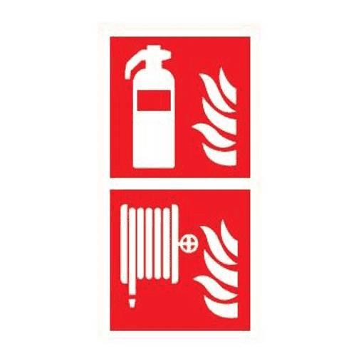 Panoramic sign - reel, extinguisher, flame pictogram, 300x300 mm