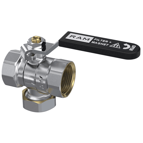 Raminex brass ball valve with filter and magnet