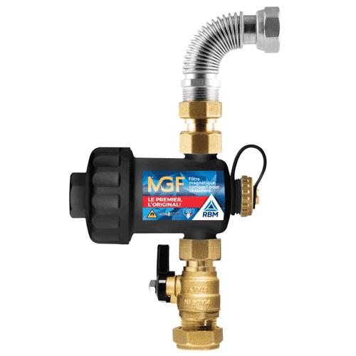 RBM magnetic dirt separator MG1F with flexible fitting and ball valve