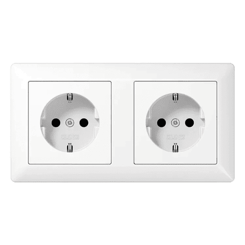Jung AS500 wandcontactdoos met randaarde, dubbelvoudig